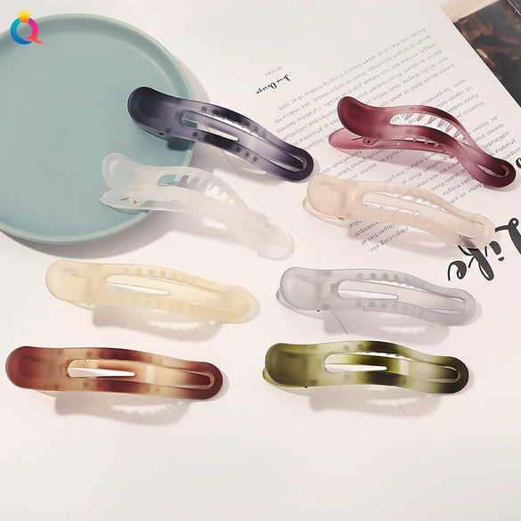 Women's Simple Handmade Plastic Resin Shark Grabber Hair Clip Frosted Duckbill Backofhead Hair Accessory