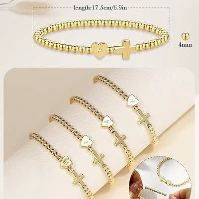 Women's Simple Heart And Letter Copper Beaded Bracelet With Electroplated Finish Fashion Versatile Jewelry