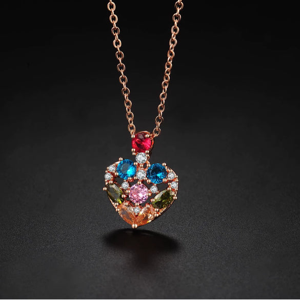 Women's Simple Heart Pendant Necklace Copper With Gold Plated Finish Crystal Zircon Love Clavicle Ball Chain Necklace