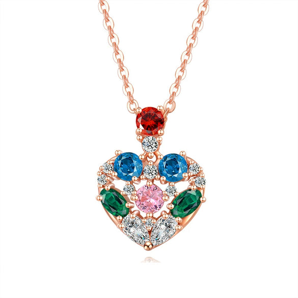 Women's Simple Heart Pendant Necklace Copper With Gold Plated Finish Crystal Zircon Love Clavicle Ball Chain Necklace