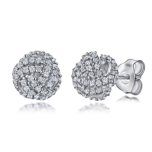 Women's Simple Heart Shaped Sterling Silver Stud Earrings With Zircon And Pearl Electroplated Bow Design