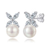 Women's Simple Heart Shaped Sterling Silver Stud Earrings With Zircon And Pearl Electroplated Bow Design