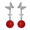 Women's Simple Heart Shaped Sterling Silver Stud Earrings With Zircon And Pearl Electroplated Bow Design