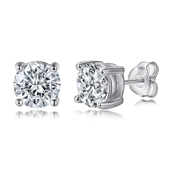 Women's Simple Heart Shaped Sterling Silver Stud Earrings With Zircon And Pearl Electroplated Bow Design