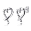 Women's Simple Heart Shaped Sterling Silver Stud Earrings With Zircon And Pearl Electroplated Bow Design