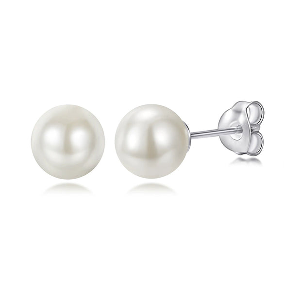 Women's Simple Heart Shaped Sterling Silver Stud Earrings With Zircon And Pearl Electroplated Bow Design