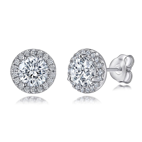 Women's Simple Heart Shaped Sterling Silver Stud Earrings With Zircon And Pearl Electroplated Bow Design