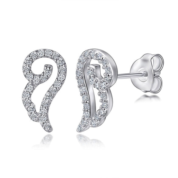 Women's Simple Heart Shaped Sterling Silver Stud Earrings With Zircon And Pearl Electroplated Bow Design