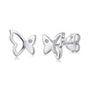 Women's Simple Heart Shaped Sterling Silver Stud Earrings With Zircon And Pearl Electroplated Bow Design