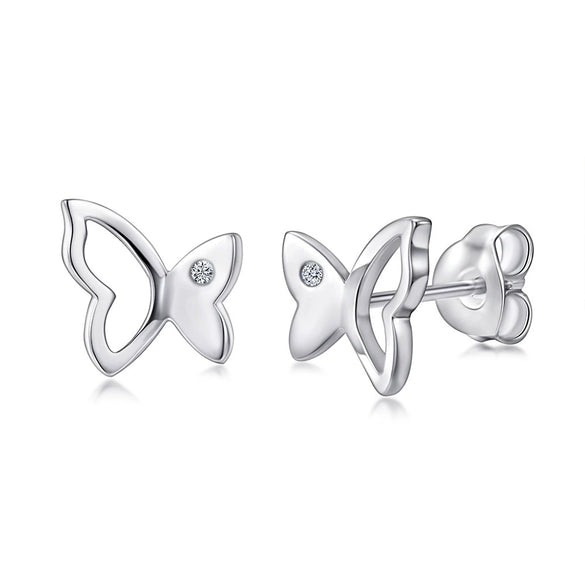 Women's Simple Heart Shaped Sterling Silver Stud Earrings With Zircon And Pearl Electroplated Bow Design