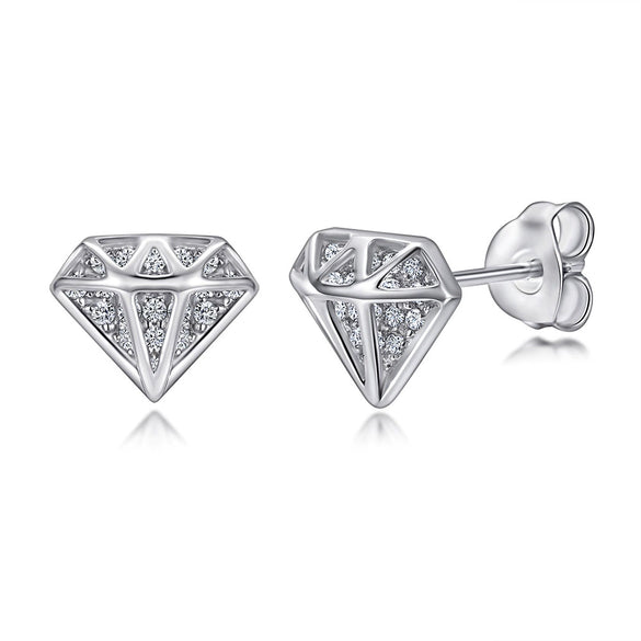 Women's Simple Heart Shaped Sterling Silver Stud Earrings With Zircon And Pearl Electroplated Bow Design