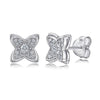 Women's Simple Heart Shaped Sterling Silver Stud Earrings With Zircon And Pearl Electroplated Bow Design