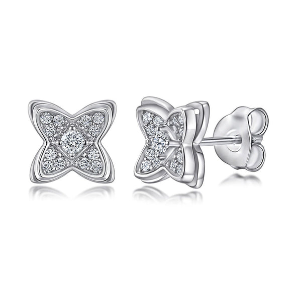 Women's Simple Heart Shaped Sterling Silver Stud Earrings With Zircon And Pearl Electroplated Bow Design