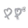 Women's Simple Heart Shaped Sterling Silver Stud Earrings With Zircon And Pearl Electroplated Bow Design