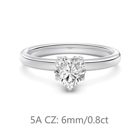 Women's Simple Heartshaped S925 Sterling Silver Ring With Zircon And Electroplating