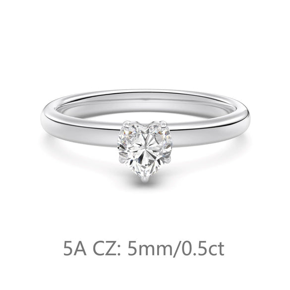 Women's Simple Heartshaped S925 Sterling Silver Ring With Zircon And Electroplating