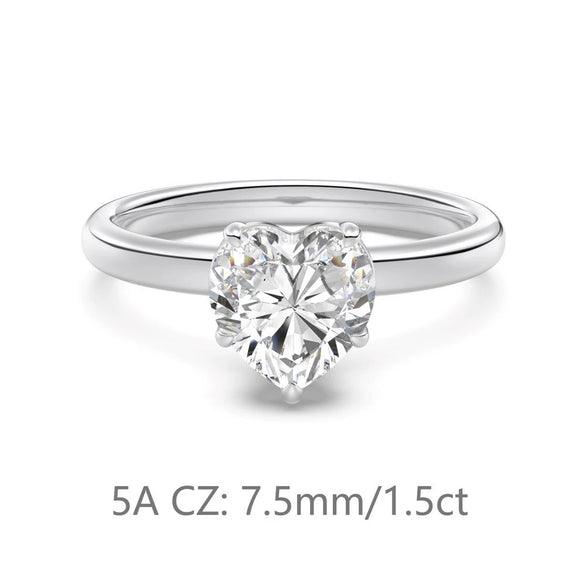 Women's Simple Heartshaped S925 Sterling Silver Ring With Zircon And Electroplating