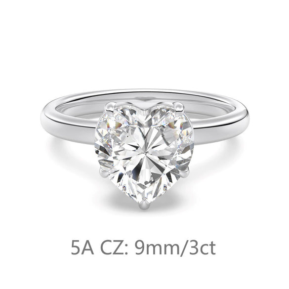 Women's Simple Heartshaped S925 Sterling Silver Ring With Zircon And Electroplating