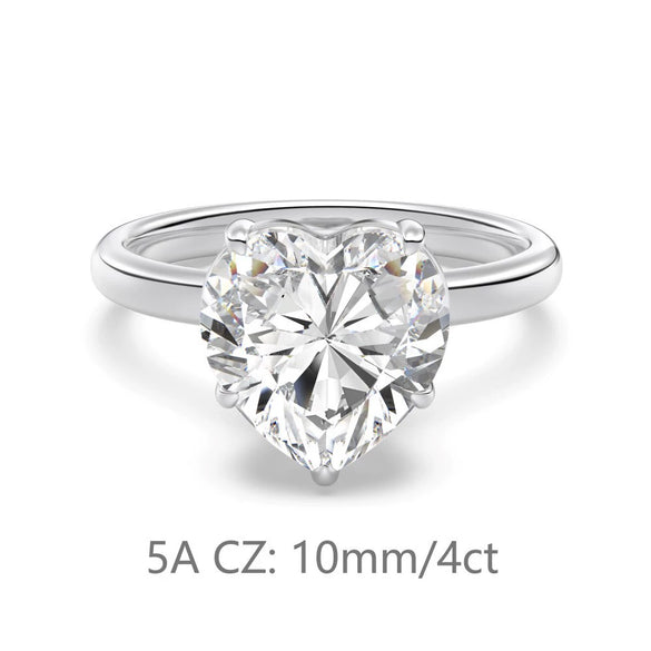 Women's Simple Heartshaped S925 Sterling Silver Ring With Zircon And Electroplating