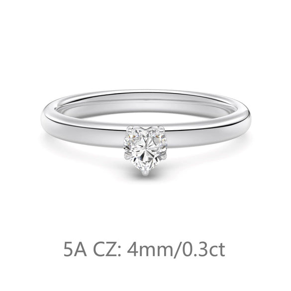 Women's Simple Heartshaped S925 Sterling Silver Ring With Zircon And Electroplating