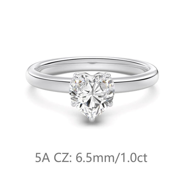 Women's Simple Heartshaped S925 Sterling Silver Ring With Zircon And Electroplating