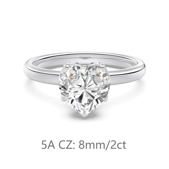 Women's Simple Heartshaped S925 Sterling Silver Ring With Zircon And Electroplating