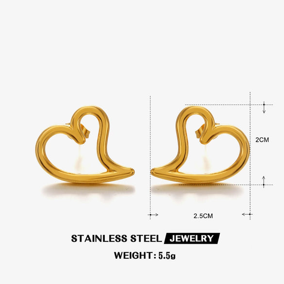 Women's Simple Hiphop Heartshaped Stainless Steel Vacuum Electroplated Earrings