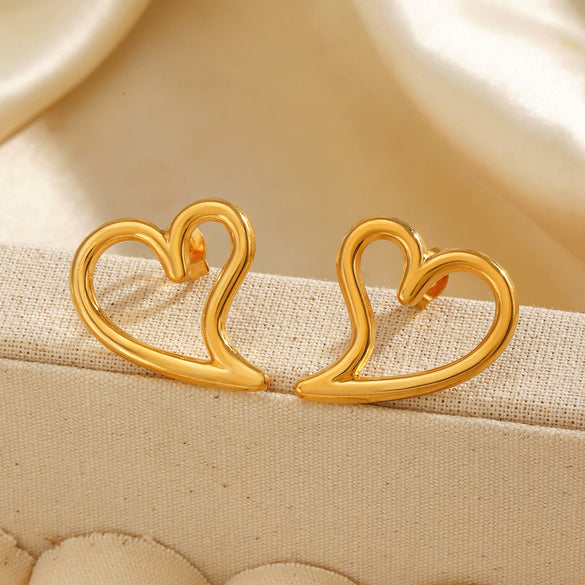 Women's Simple Hiphop Heartshaped Stainless Steel Vacuum Electroplated Earrings