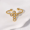 Women's Simple Light Luxury Gold Plated Stainless Steel Ring With Cross Opening And Color Diamond Electroplated