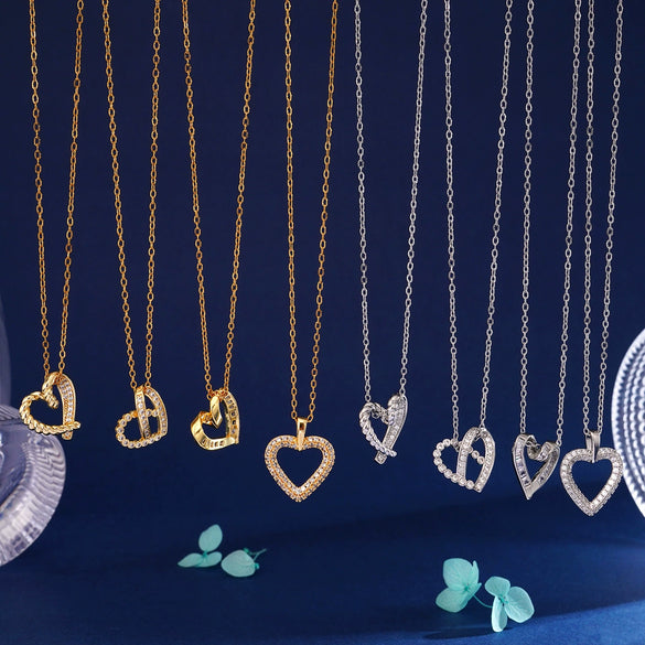 Women's Simple Love Necklace Copper Mixed Gemstone Inlay Heart Shape Electroplating Jewelry