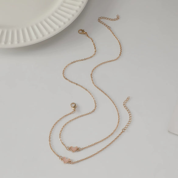 Women's Simple Love Oil Dropping Alloy Heart Shaped Necklace And Clavicle Bracelet