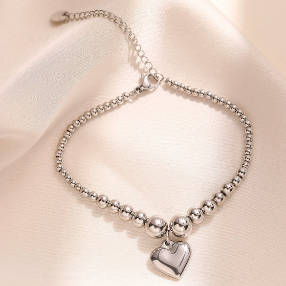 Women's Simple Metal Style Heart Geometric Pattern Stainless Steel Beaded Bracelet With Electroplating