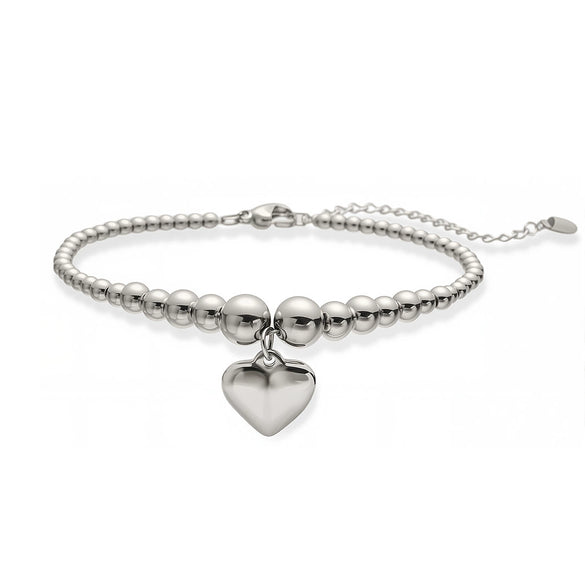 Women's Simple Metal Style Heart Geometric Pattern Stainless Steel Beaded Bracelet With Electroplating