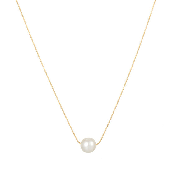 Women's Simple Natural Pearl Smile Necklace With Titanium Steel Snake Bone Chain And Electroplated Gold Color Finish