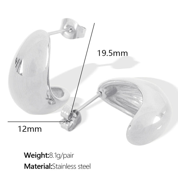 Women's Simple Natural Style 316L Stainless Steel C Ring Earrings With Electroplating