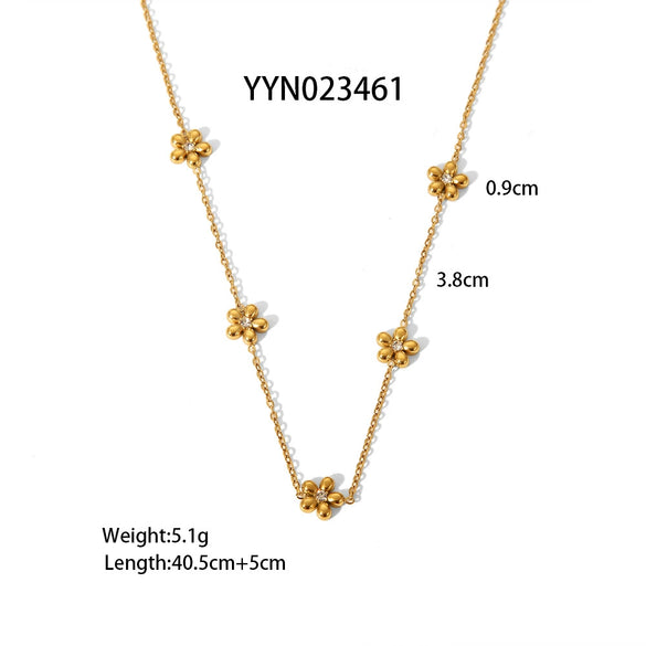 Women's Simple Niche Design Flower Rhinestone Titanium Steel Necklace And Daisy Bracelet Jewelry Suit With Inlay And Pvd Furnace Real Gold Treatment