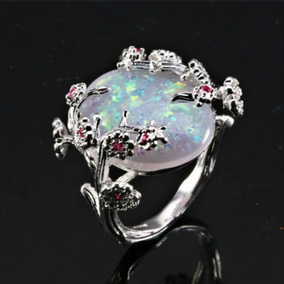 Women's Simple Opal Flower Branch Ring Alloy Electroplated Fashion Statement Ring