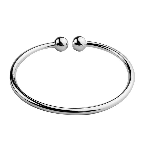 Women's Simple Open Bead Bracelet Copper Electroplated Silver Tone Jewelry Popular Style