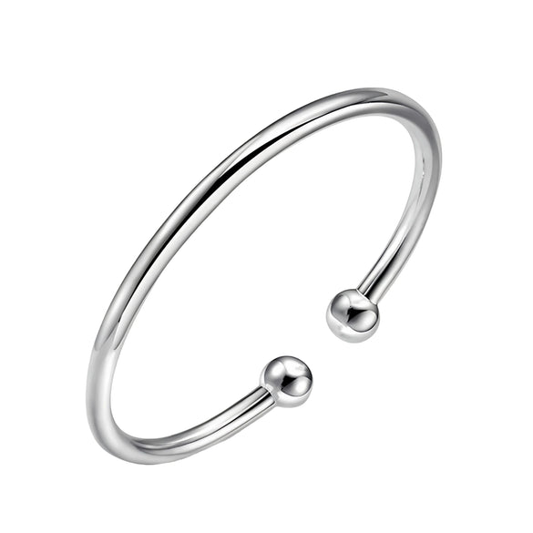 Women's Simple Open Bead Bracelet Copper Electroplated Silver Tone Jewelry Popular Style