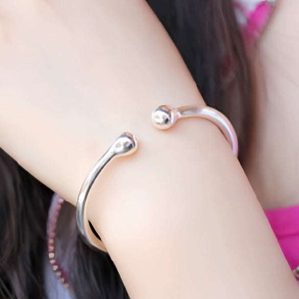 Women's Simple Open Bead Bracelet Copper Electroplated Silver Tone Jewelry Popular Style