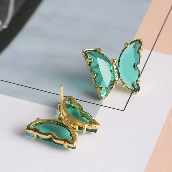 Women's Simple Polished Glass Glaze Butterfly Bow Earrings Sweet Forest Style Dangle Earrings