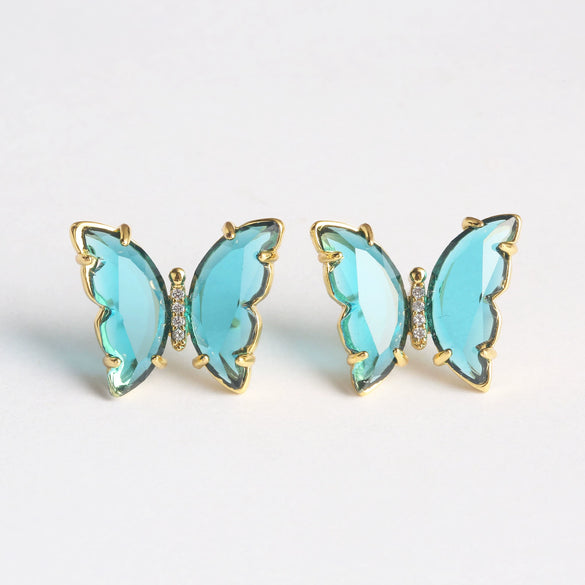 Women's Simple Polished Glass Glaze Butterfly Bow Earrings Sweet Forest Style Dangle Earrings