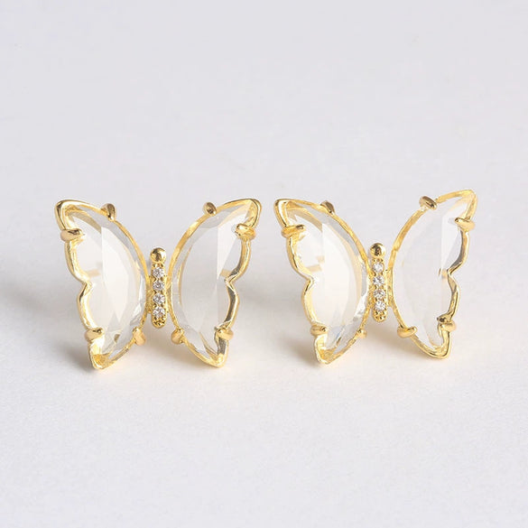 Women's Simple Polished Glass Glaze Butterfly Bow Earrings Sweet Forest Style Dangle Earrings
