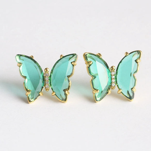 Women's Simple Polished Glass Glaze Butterfly Bow Earrings Sweet Forest Style Dangle Earrings