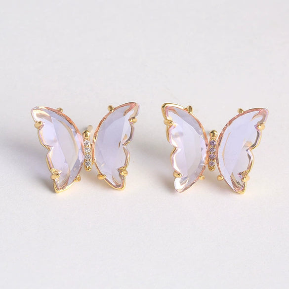 Women's Simple Polished Glass Glaze Butterfly Bow Earrings Sweet Forest Style Dangle Earrings