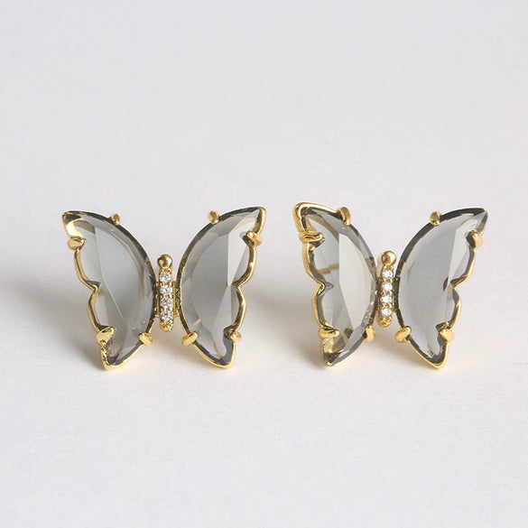 Women's Simple Polished Glass Glaze Butterfly Bow Earrings Sweet Forest Style Dangle Earrings