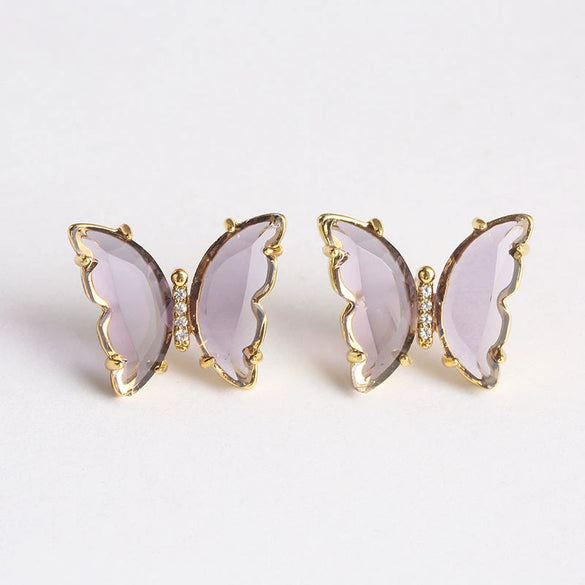 Women's Simple Polished Glass Glaze Butterfly Bow Earrings Sweet Forest Style Dangle Earrings