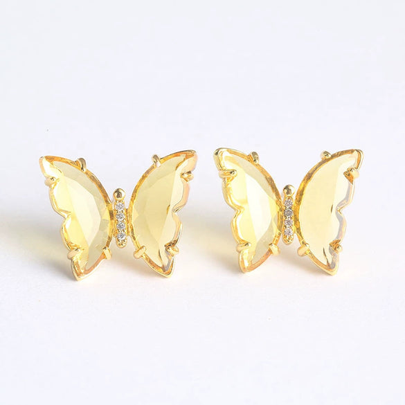 Women's Simple Polished Glass Glaze Butterfly Bow Earrings Sweet Forest Style Dangle Earrings