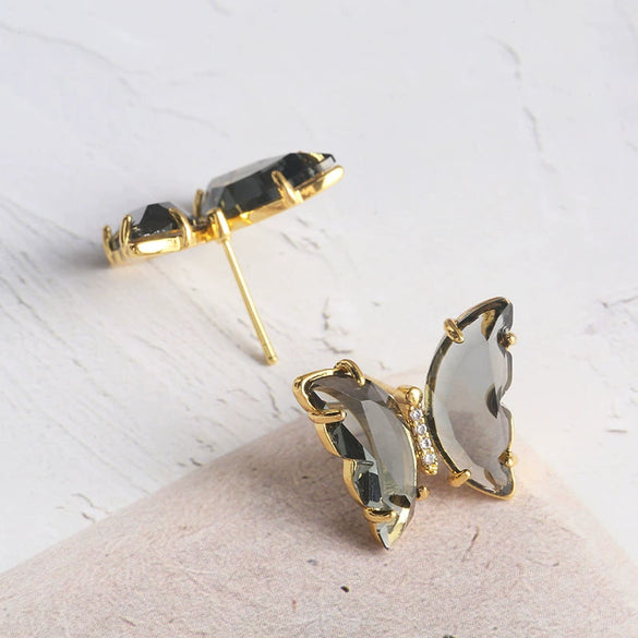 Women's Simple Polished Glass Glaze Butterfly Bow Earrings Sweet Forest Style Dangle Earrings