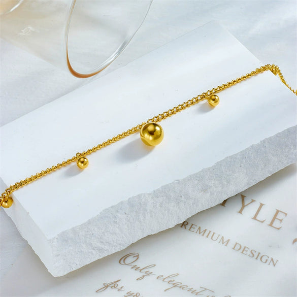 Women's Simple Retro Allmatch Golden Ball Pendant Titanium Steel Anklet With Geometric Pattern